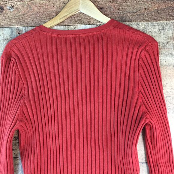 Sundance Sweater Red Orange V Neck Ribbed Knit Organic Cotton Blend Women’s XXL - Picture 10 of 16